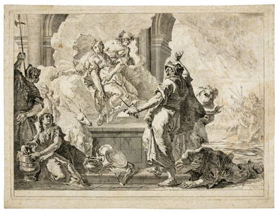 Francesco Salvator Fontebasso (1707-1769) The sacrifice of Iphigeneia [and another] (2): Francesco Salvator Fontebasso (1707-1769) The sacrifice of Iphigeneia Etching, circa 1740, an excellent bold impression of the only state, on thick laid paper with indistinct watermark, platemark 285