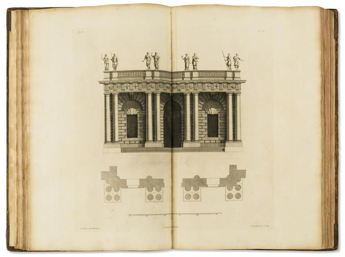Jones (Inigo) The Designs...consisting of Plans and Elevations for Publick and Private Buildings, 2: Jones (Inigo) The Designs...consisting of Plans and Elevations for Publick and Private Buildings. Published by William Kent, with some Additional Designs, 2 vol. in 1, first edition, lacking half-titl