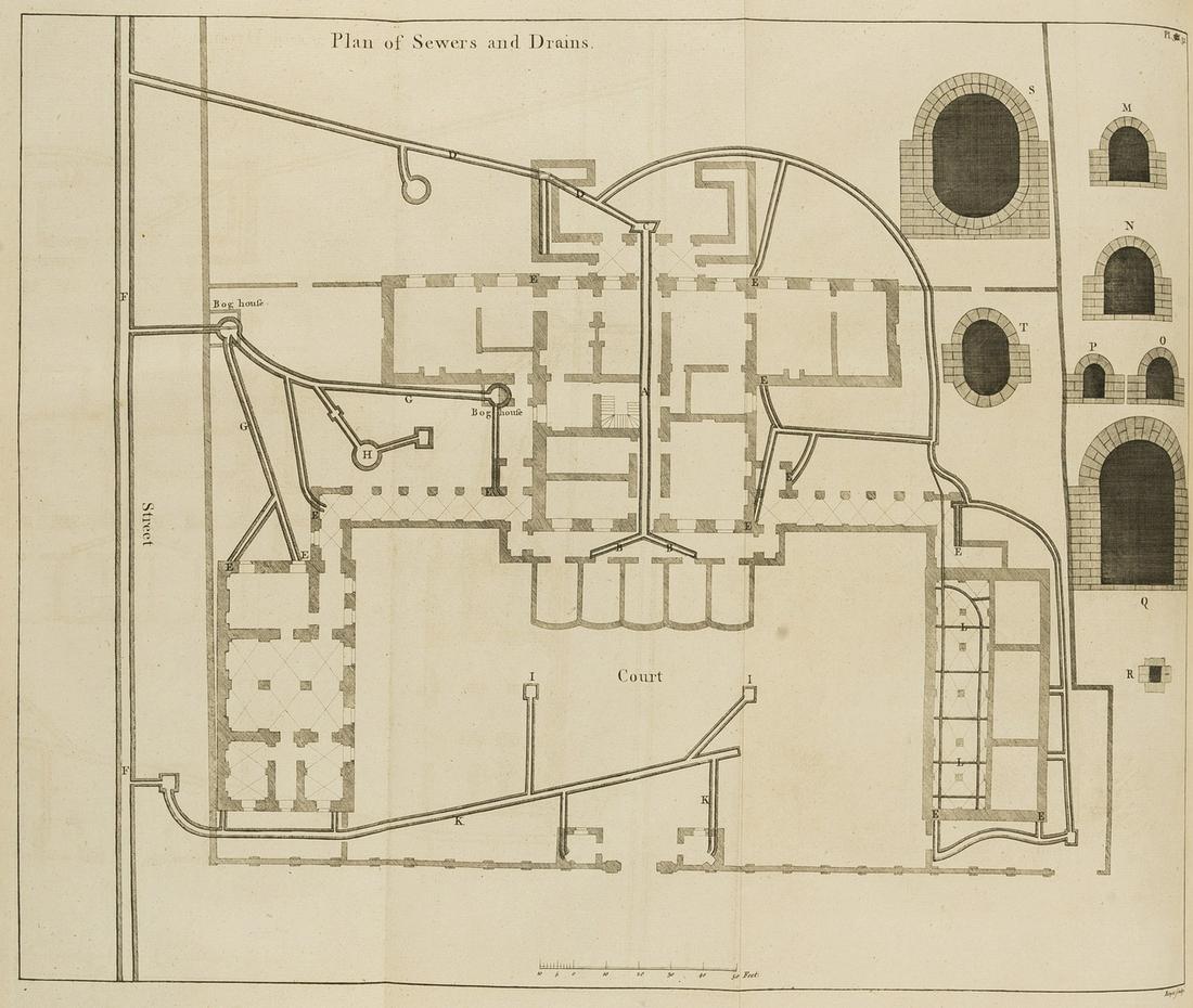 Ware (Isaac) A Complete Body of Architecture, first edition, T.Osborne & J.Shipton, 1756.: Ware (Isaac) A Complete Body of Architecture, first edition, engraved allegorical frontispiece, title in red & black with engraved vignette of Pantheon, engraved head-piece and 114 plates, a few foldi