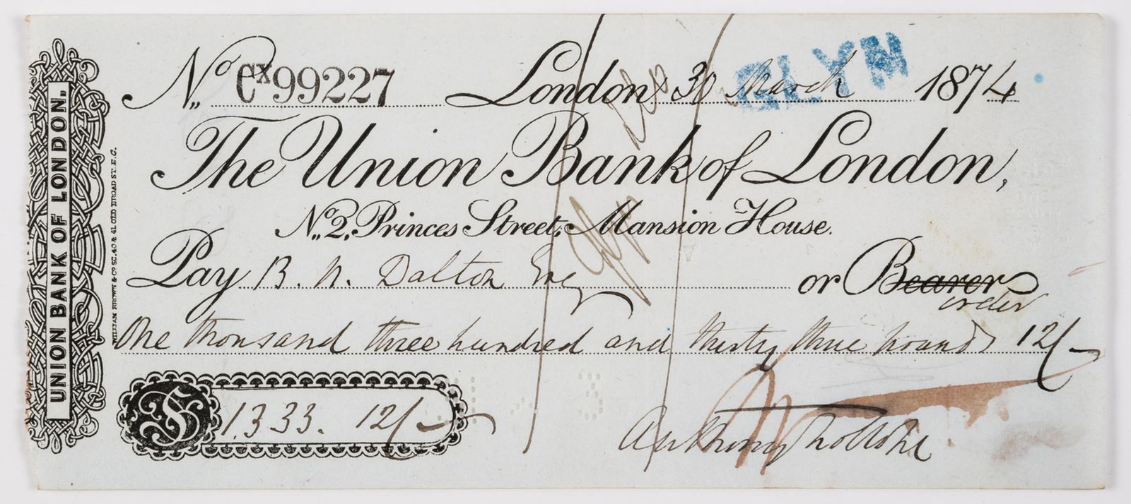 Trollope (Anthony) Autograph Cheque signed, 1874. (1 of 1)