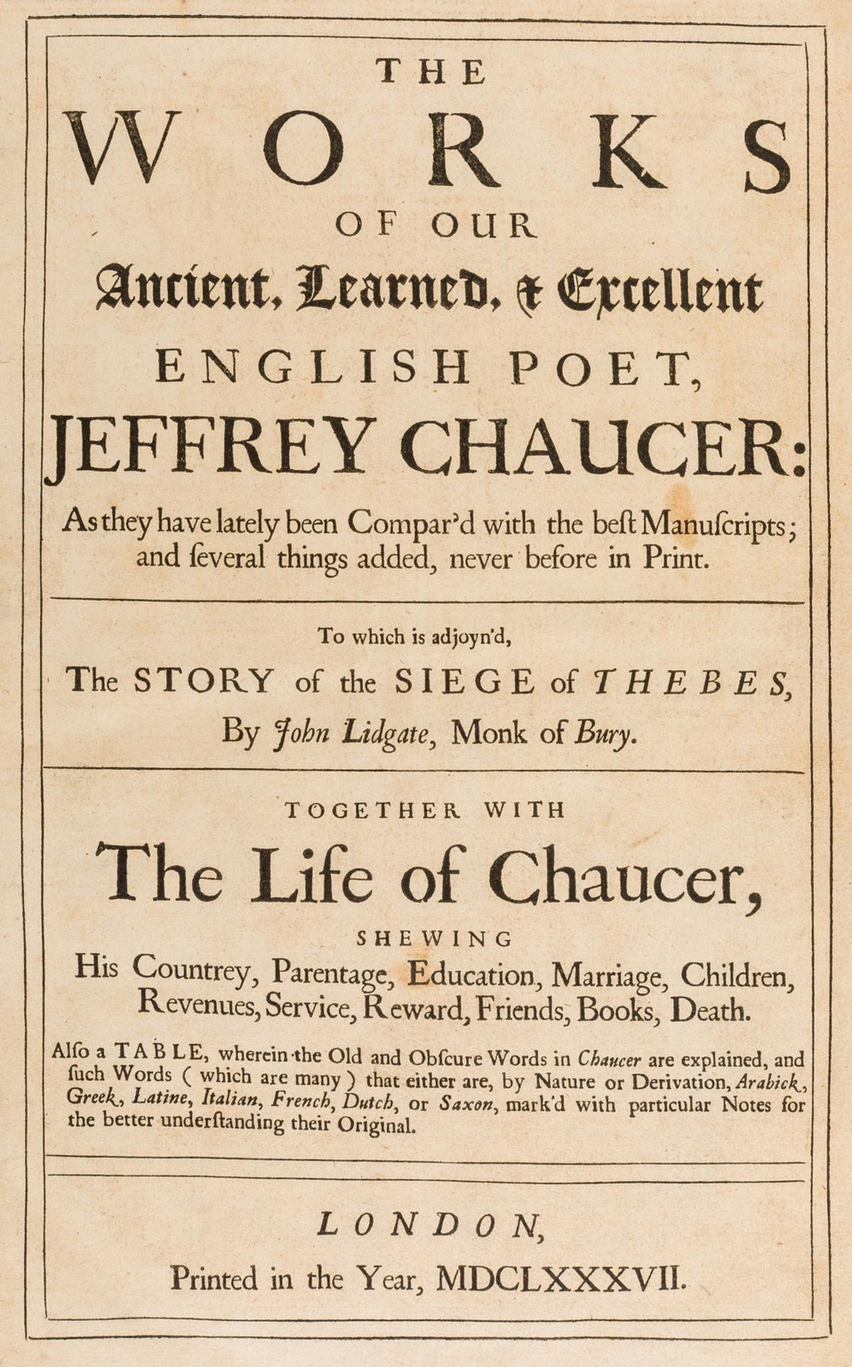 Chaucer (Geoffrey) The Works, last black-letter edition, 1687. (1 of 1)
