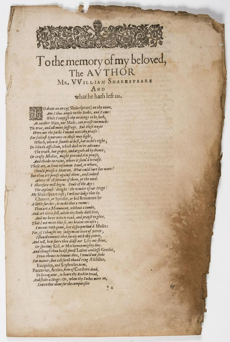 Shakespeare (William) [Comedies, Histories and Tragedies], 2 ff. only, [?Printed by Tho. Cotes, for (1 of 1)