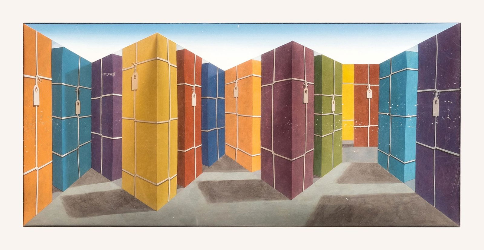 δ Patrick Hughes (b. 1939) Presents 1997: δ Patrick Hughes (b. 1939)Presents 1997Hand-painted 3D multiple with colour lithography, 1997, signed and numbered from the edition of 35 in pencil, published by Flowers Gallery, London, housed i