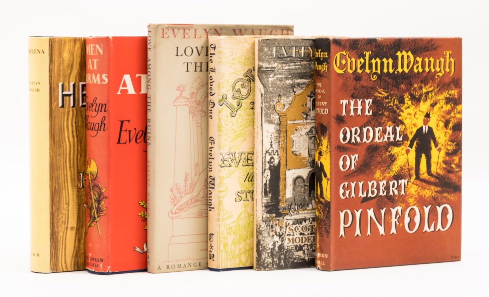 Waugh (Evelyn) Helena, first edition, 1950; and 5 others by the same (6): Waugh (Evelyn) Helena, jacket with short tear with creasing to foot of spine, 1950; The Loved One, illustrations by Stuart Boyle, jacket with very light toning to spine, a few small nicks with light c