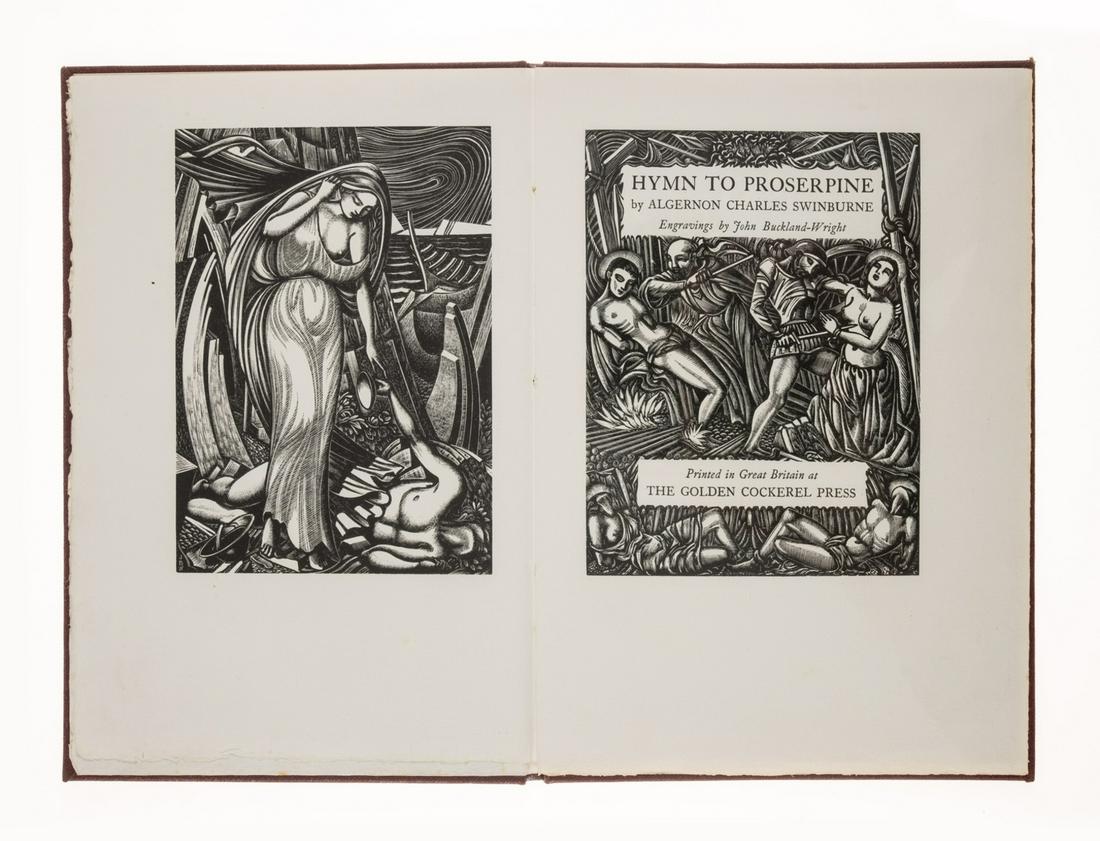 Golden Cockerel Press.- Swinburne (Algernon Charles) Hymn to Proserpine, one of 350 copies, 1944;: Golden Cockerel Press.- Swinburne (Algernon Charles) Hymn to Proserpine, one of 350 copies, wood-engraved illustrations by John Buckland-Wright, original cloth, 1944 § Coppard (A. E.) Pelagea & o