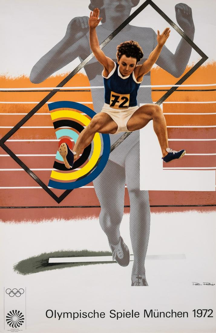 δ Peter Phillips (b.1939) Olympische Spiele München 1972: δ Peter Phillips (b.1939)Olympische Spiele München 1972Offset lithograph printed in colours, 1972, from the edition of unknown size, published by Edition Olympia GmbH 1972, Munich, on thin w