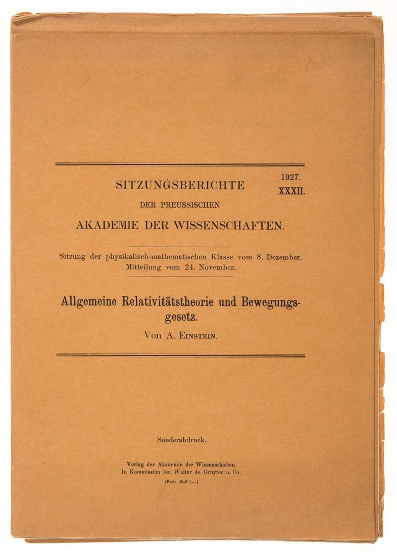 Einstein (Albert) and Walter Mayer. Collection of 6 offprints, first 2  issued without printed (1 of 1)