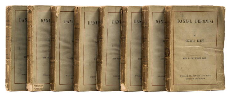 [Evans (Mary Ann)] "George Eliot". Daniel Deronda, first edition in eight parts, 1876.: [Evans (Mary Ann)] "George Eliot". Daniel Deronda, first edition in eight parts, half-titles and divisional fly-titles, all advertisements, slips and errata slips as called for (and part 2 with errata