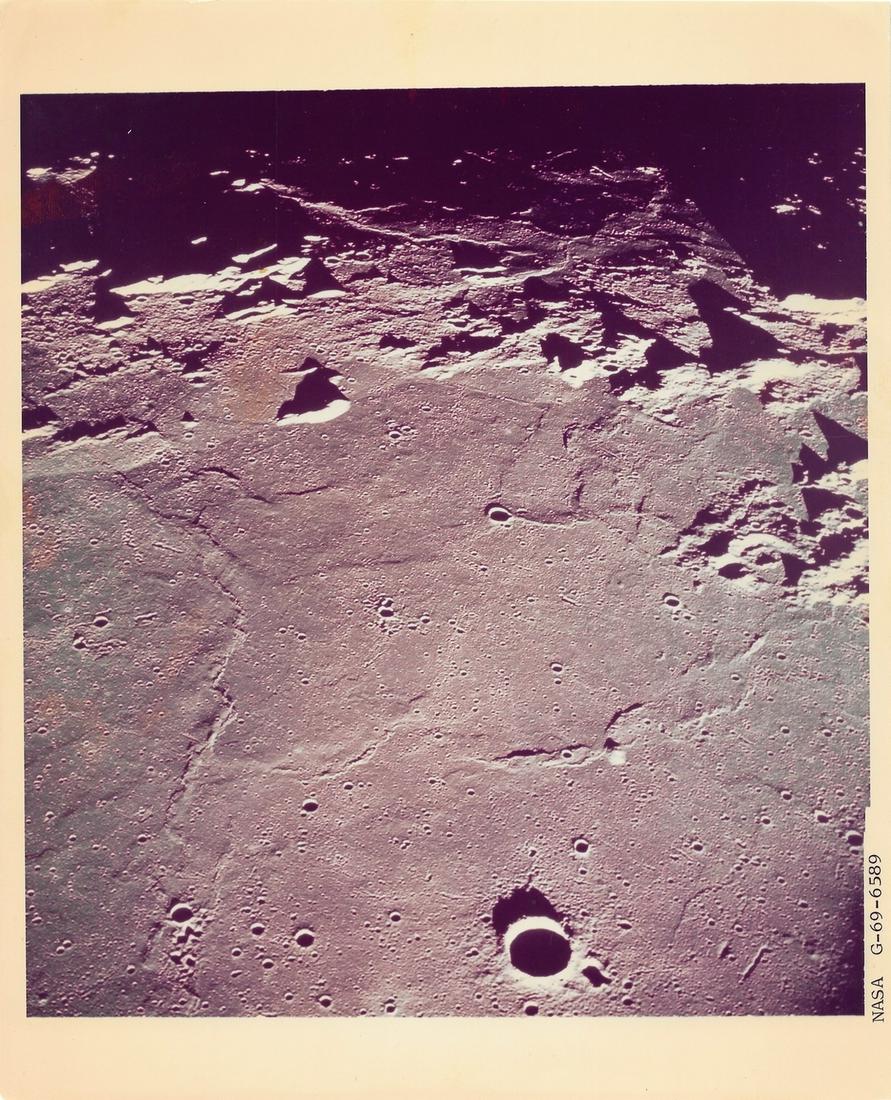 Space.- Low sun angle view of the Central Bay area, crater Bruce, vintage chromogenic print, Apollo (1 of 2)