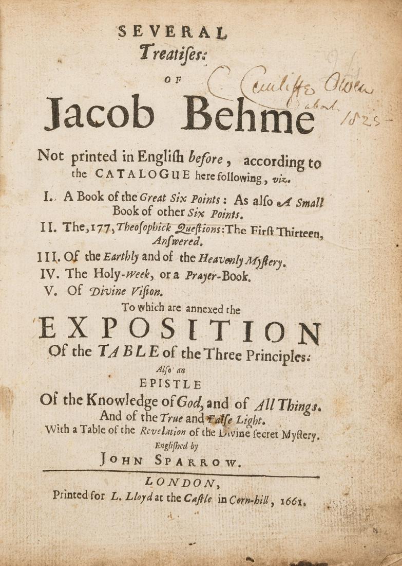Mysticism.- Boehme (Jacob) Several Treatises...Not printed in English before, first English edition, (1 of 1)