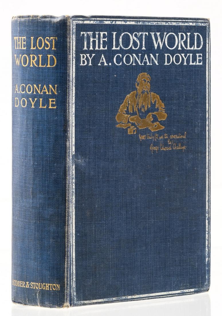 Doyle (Sir Arthur Conan) The Lost World, first edition, 1912.: Doyle (Sir Arthur Conan) The Lost World, first edition, frontispiece, occasional light spotting or foxing, original cloth with portrait decoration to upper cover, gilt, lettered in white, lightly rubb