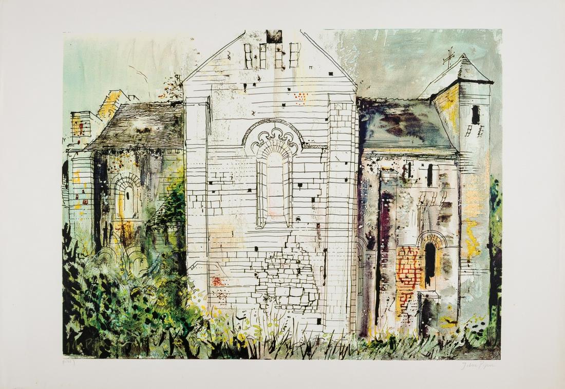δ John Piper (1903-1992) St Amand-de-Coly, Dordogne (Levinson 196): δ John Piper (1903-1992)St Amand-de-Coly, Dordogne (Levinson 196)Screenprint in colours, 1968, signed and inscribed 'proof' in pencil, a proof aside from the edition of 70, printed by Kelpra Stud