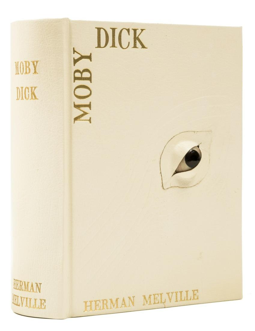 Melville (Herman) Moby Dick, first Rockwell Kent edition, custom morocco binding, New York, 1930.: Melville (Herman) Moby Dick, first Rockwell Kent edition, illustrations by Rockwell Kent, modern white morocco, lettered in gilt on spine and upper cover, upper cover with blind-stamped design replica