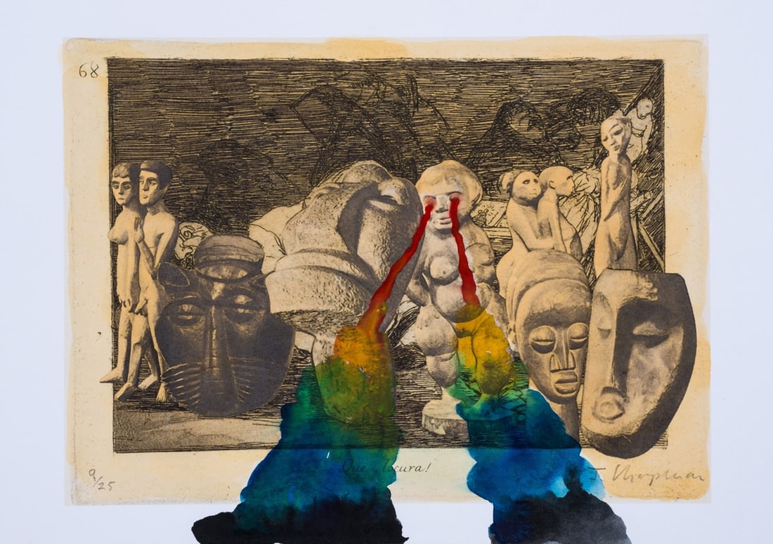 δ Jake Chapman (b.1962) Me Myself and Eye: δ Jake Chapman (b.1962)Me Myself and EyeDigital print with watercolour, 2022, signed in pencil, numbered from the edition of 25 unique artist's proofs, published by Heimilich productions, Bromsgr