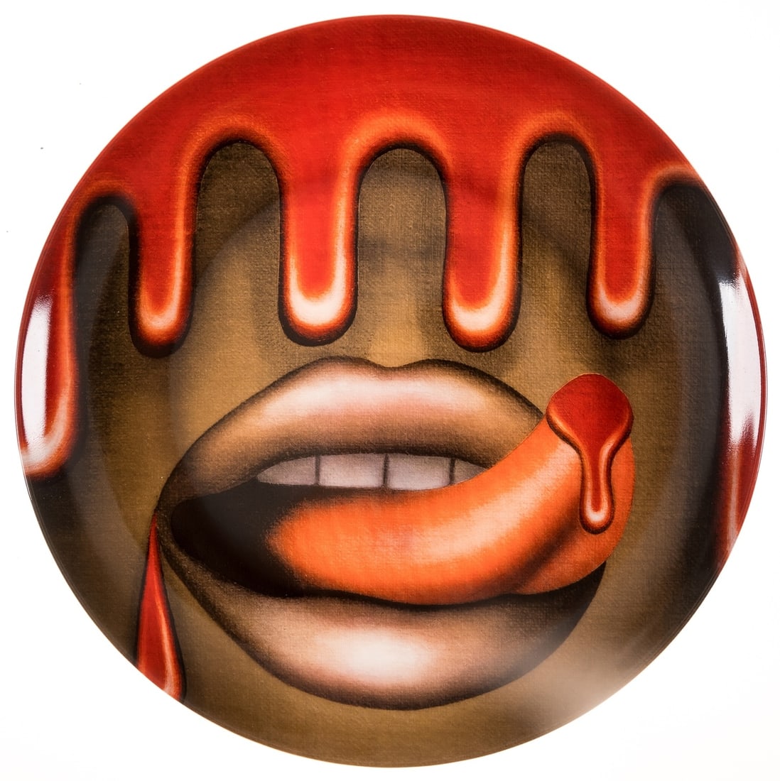 Emily Mae Smith (b.1979) Live Forever: Emily Mae Smith (b.1979)Live ForeverGlazed fine bone china plate, 2021, from the edition of 250, published by Prospect, New York to benefit Coalition For The Homeless, with presentation box, plate dia