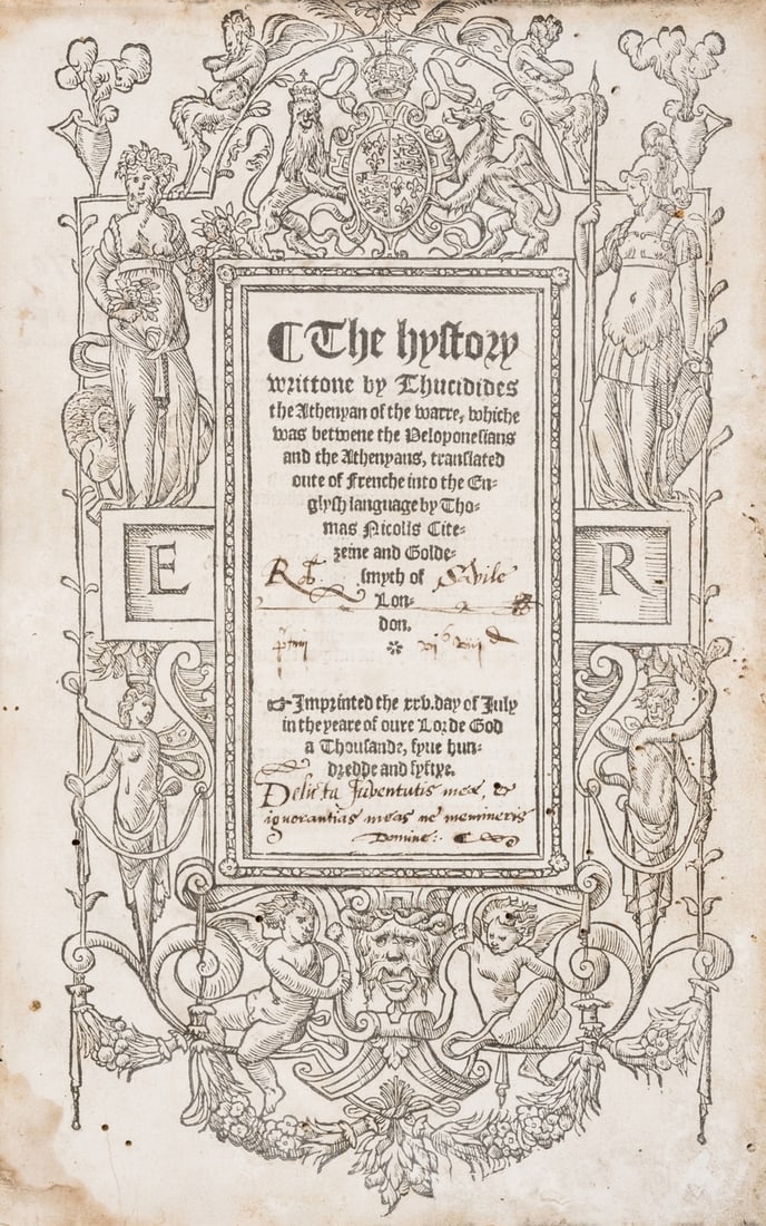 Thucydides. The hystory writtone by Thucidides the Athenyan of the warre, whiche was betwene the Pel (1 of 1)