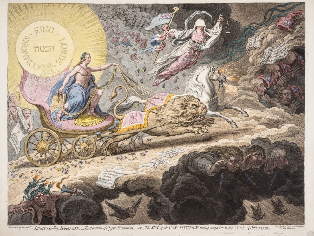 Gillray (James) Light Expelling Darkness, - Evaporation of Stygian Exhalations,-or- The Sun of the C (1 of 1)