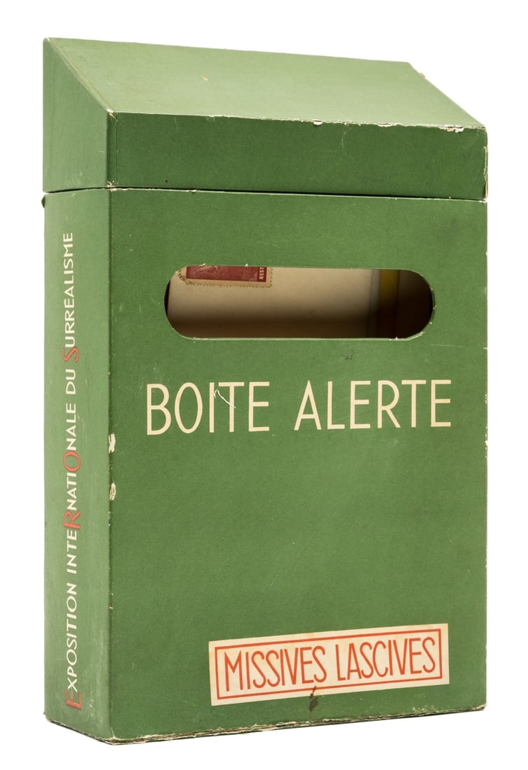 Duchamp (Marcel) and Andre Breton. Boite Alerte: Missives Lascives, one of 200 copies, n.p., 1959.: Duchamp (Marcel) and Andre Breton. Boite Alerte: Missives Lascives, one of 200 copies, comprising a collection of letters, catalogues, objects, postcards and original signed and numbered graphic works