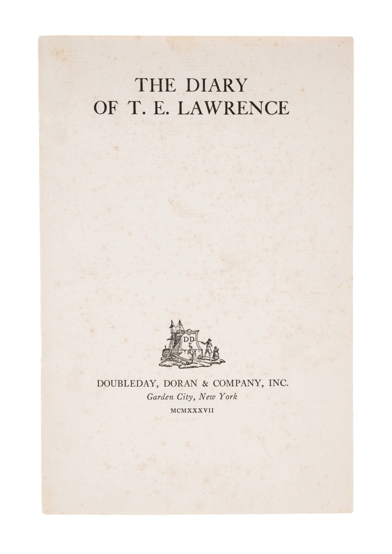 Lawrence (T.E.) The Diary, [one of 56 copies], Garden City, New York, 1937. (1 of 1)