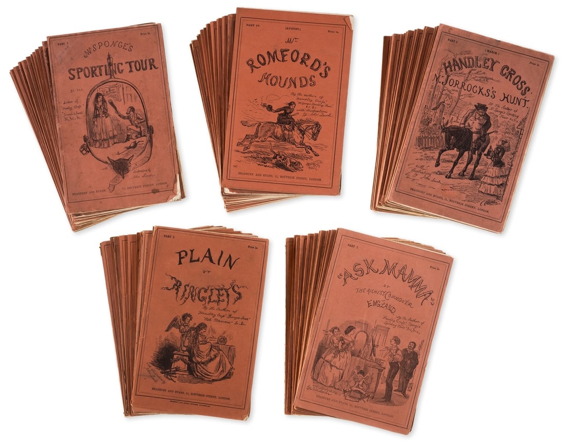 [Surtees (Robert Smith)] Mr Sponge's Sporting Tour; Handley Cross; "Ask Mamma"; "Plain or Ringlets?": [Surtees (Robert Smith)] Mr Sponge's Sporting Tour; Handley Cross; "Ask Mamma"; "Plain or Ringlets?"; Mr Facey Romford's Hounds, first editions, all in the original parts, hand-coloured etched plates