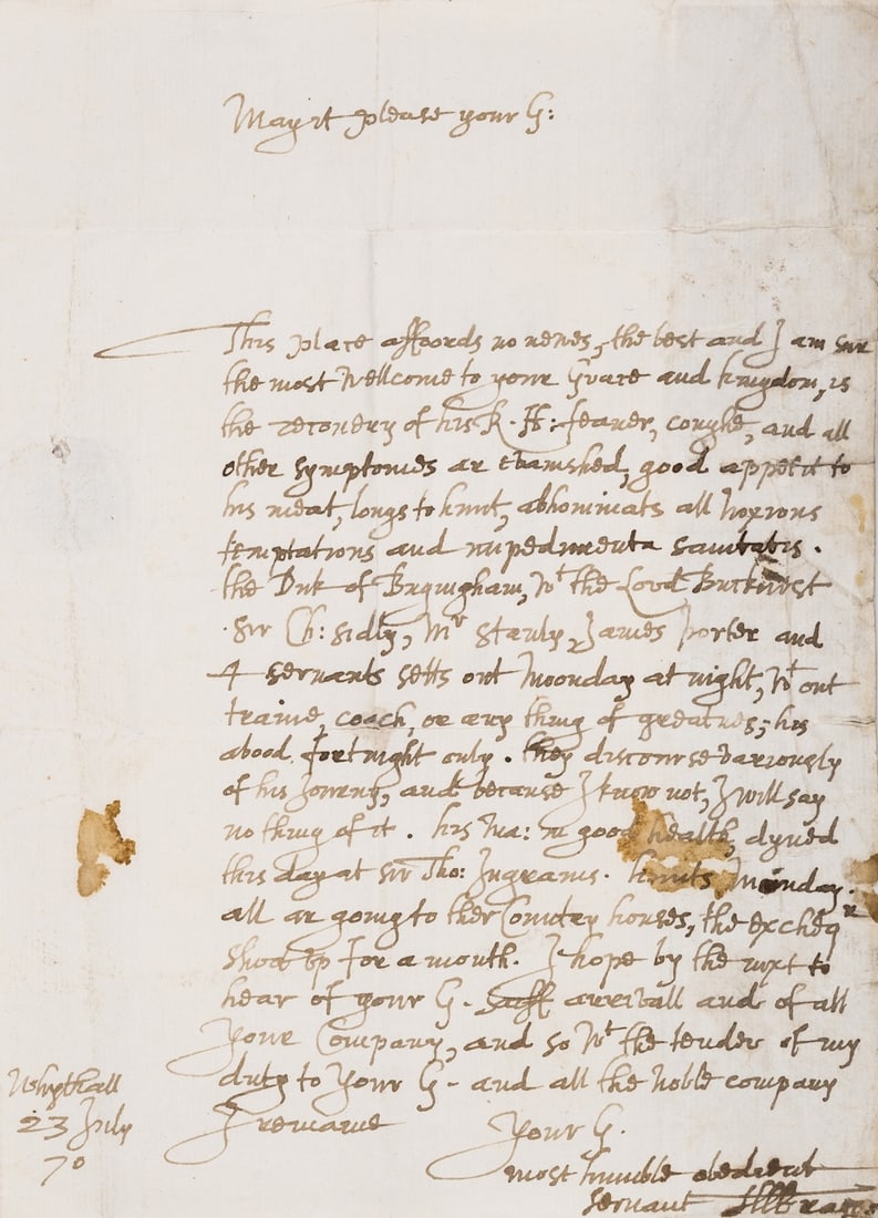 Court of Charles II.- Fraser (Sir Alexander) Autograph Letter signed to John Maitland, earl of (1 of 1)