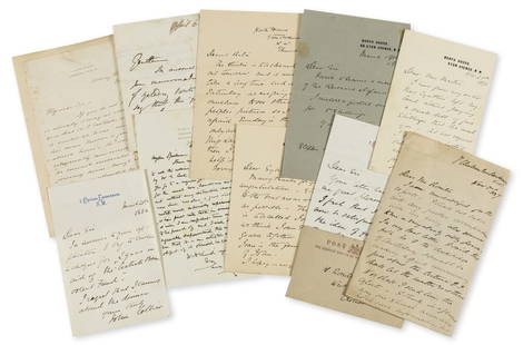 Artists.- Group of letters of nineteenth-century artists. Comprising letters of John Collier: Artists.- Group of letters of nineteenth-century artists, comprising: John Collier (1850-1934), portrait painter, (11); William Etty (1787-1849), painter (1); Jean Louis Hamon, (1821-74), French paint