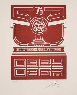 Shepard Fairey (b.1970) Obey Chinese Banner Letterpress: Shepard Fairey (b.1970)Obey Chinese Banner LetterpressLetterpress printed in colours, 2014, signed and dated in pencil, numbered from the edition of 400, published by Obey Giant, Los Angeles, with the
