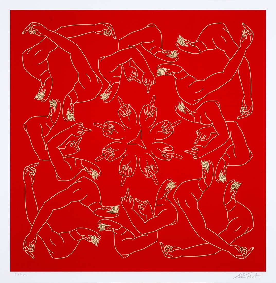 Ai Weiwei (b.1957) Middle Finger in Red: Ai Weiwei (b.1957)Middle Finger in RedScreenprint in colours, 2023, signed in pencil, numbered from the edition of 1285, published by Avant Arte, Amsterdam, with the accompanying certificate of authen