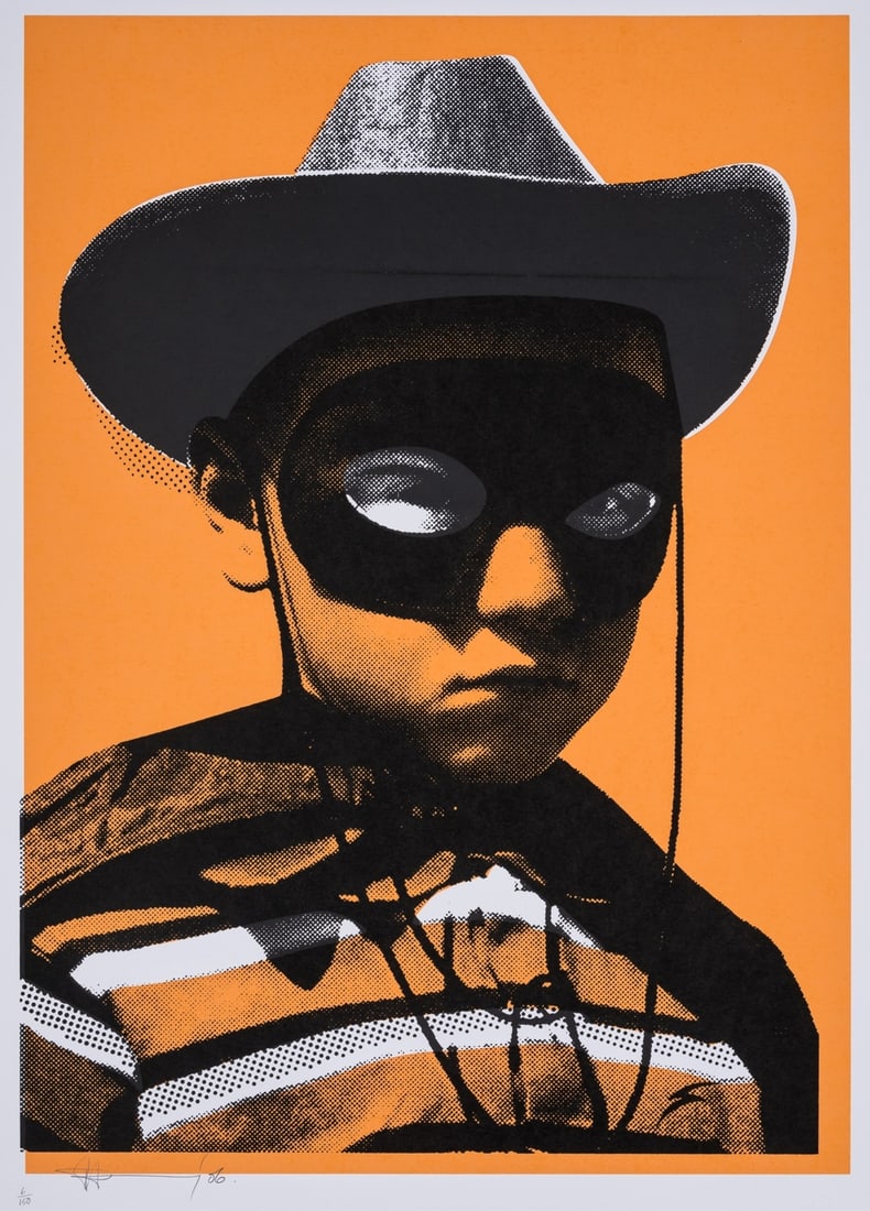δ Paul Insect (b.1971) DJ Shadow (Big Head) (Orange): δ Paul Insect (b.1971)DJ Shadow (Big Head) (Orange)Screenprint in colours, 2006, signed and dated in pencil, numbered from the edition of 150, on wove paper, published by Pictures on Walls, Londo