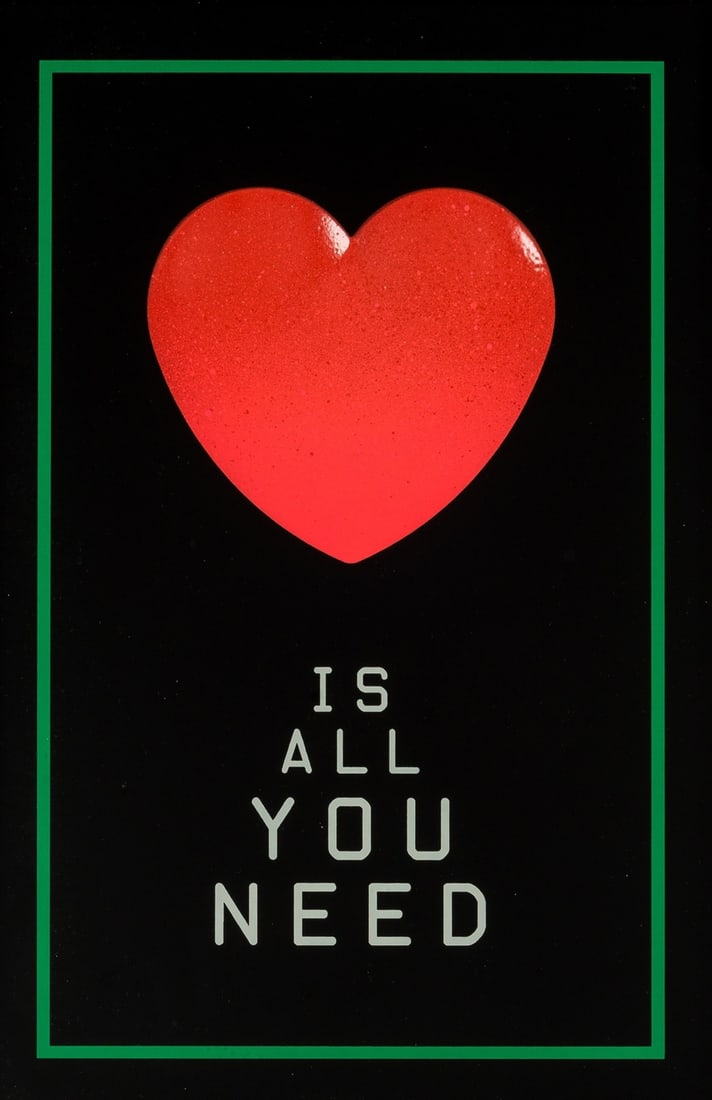 δ Ryan Callanan (b.1981) Love Is All You Need: NO RESERVE δ Ryan Callanan (b.1981)Love Is All You NeedResin relief and screenprint in colours on glass, 2016, signed and dated in black pen verso, numbered from the edition of 20, overall 550 x