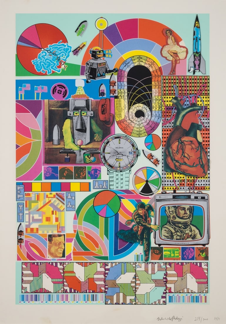 δ Edouardo Poalozzi (1924-2005) Bash (Turquoise): δ Edouardo Poalozzi (1924-2005)Bash (Turquoise)Screenprint in colours with collage, 1971, signed and dated in pencil, numbered from the edition of 3000, printed at Advanced Graphics, published by