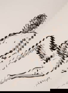 δ Rachel Howard (b.1969) Reclining Man: δ Rachel Howard (b.1969)Reclining ManPen and ink, 2017, initialled and dated in ink, signed, titled and dated in pencil verso, on wove paper, sheet 285 x 205mm (11 1/8 x 8in)δ This lot is so