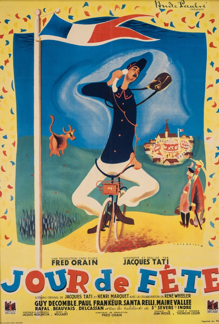 δ René Péron (1904-1972) Jour de Fête, French: δ René Péron (1904-1972) Jour de Fête, French One-sheet original film poster, 1948, from the edition of unknown size, printed by Affiches Gaillard, Paris, on wove paper, the full s