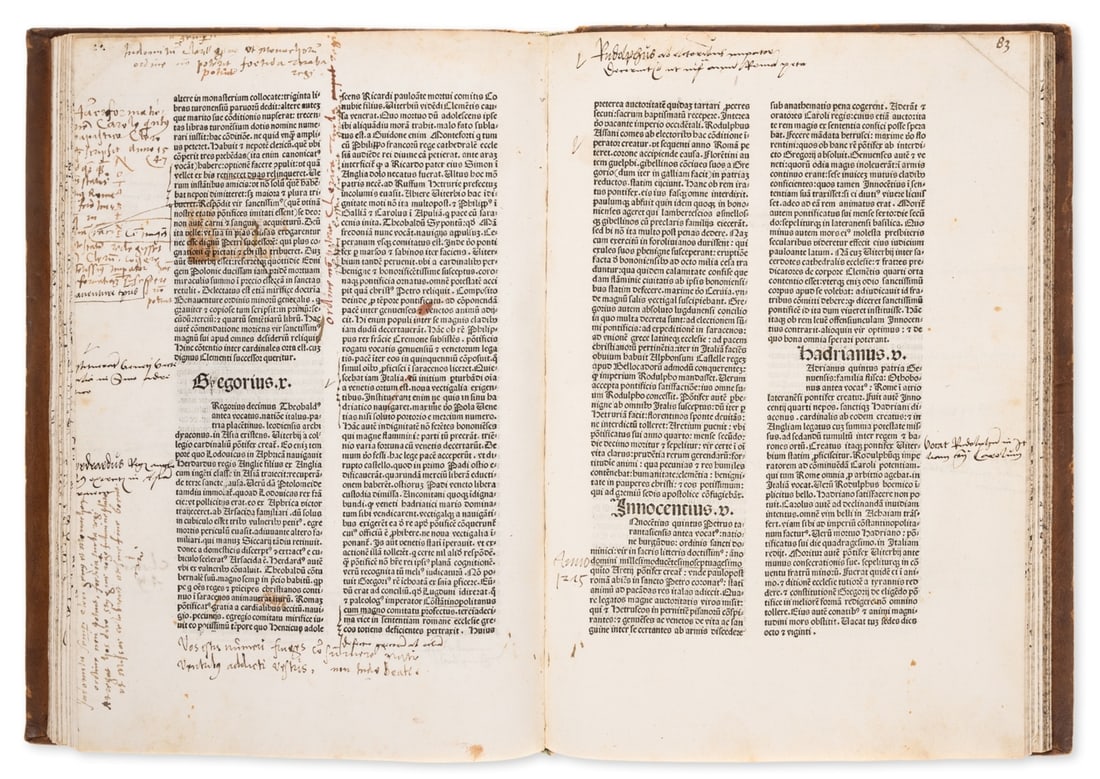 Annotated.- Platina (Bartholomaeus Sacchi) Vitae Pontificum, Nuremberg, Anton Koberger, 1481. (1 of 1)