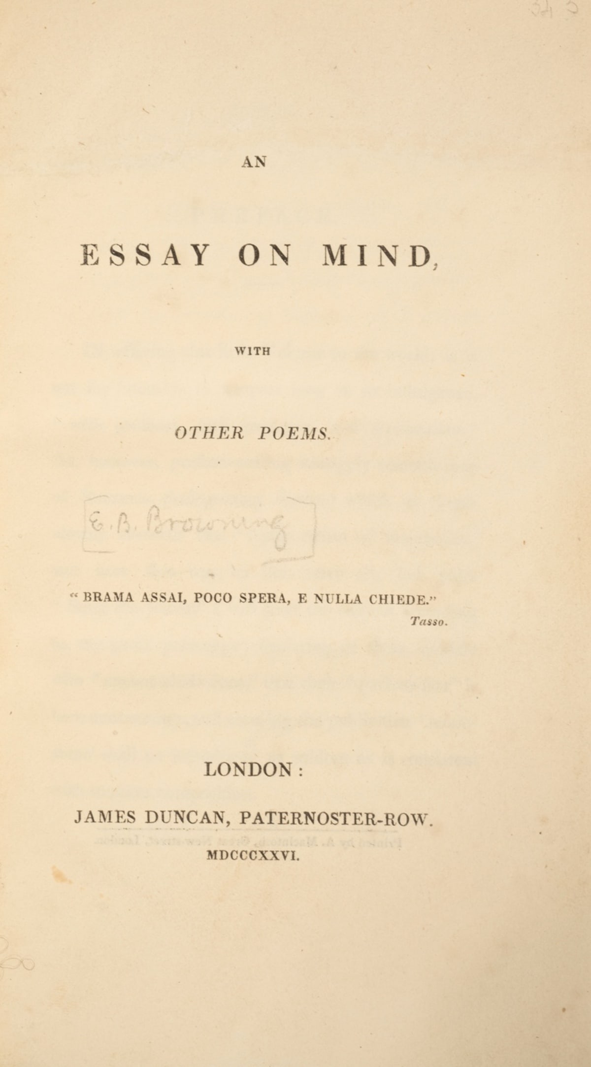 [Browning (Elizabeth Barrett)] An Essay on Mind, with other Poems, first edition, later attractive: [Browning (Elizabeth Barrett)] An Essay on Mind, with other Poems, first edition, mixed issue with "found" on p.75 and page number on pp.24 & 148 misaligned but p.12 correctly aligned, without half-ti