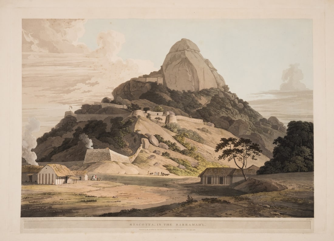 Daniell (Thomas) and William Daniell. Ryacotta, in the Barramah'l; Sankry Droog, two aquatints, (1 of 2)