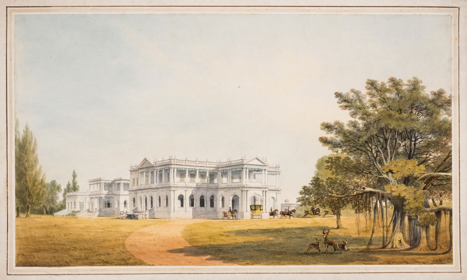Gantz (Justinian) Colonial mansion in India with horse drawn carriage outside, watercolour, (1 of 1)