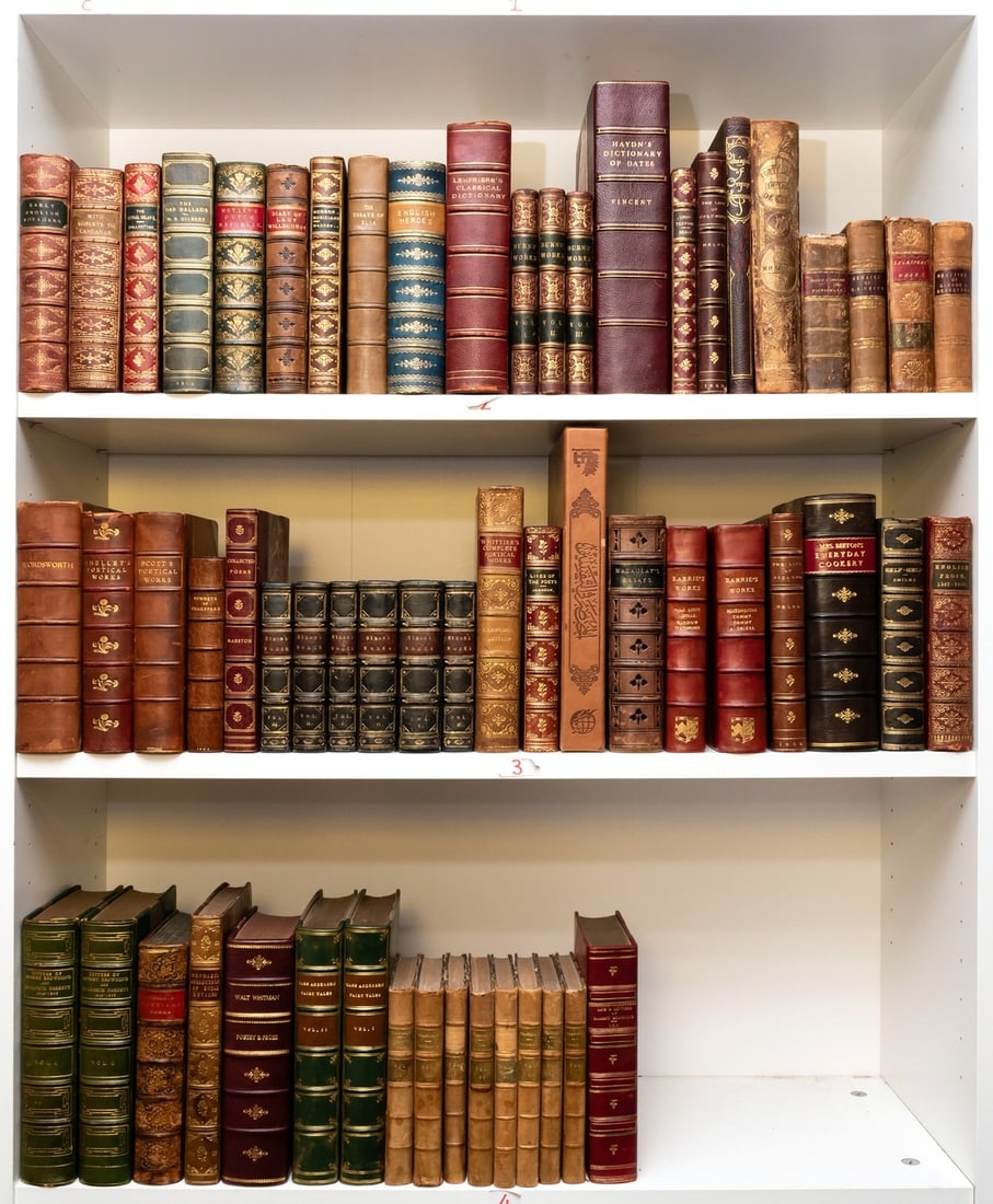 Browning (Robert) and Elizabeth Barrett Browning, The Letters, 2 vol., 1898; and 57 others (59): Browning (Robert) and Elizabeth Barrett Browning, The Letters, 2 vol., later green half morocco, gilt, spines slightly faded, New York and London, [1898]; and 57 others, leather bound, v.s. (59)