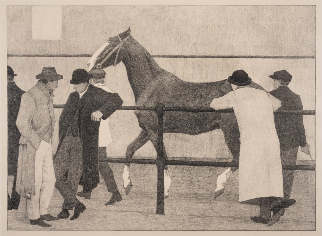 Robert Polhill Bevan (1865-1925) The Horse Dealers (Ward's Repository No.1) (Dry 33): Robert Polhill Bevan (1865-1925)The Horse Dealers (Ward's Repository No.1) (Dry 33)Lithograph, 1919, stamped with the artist's monogram in ink, from the edition of 80, on Antique de Luxe laid paper, w