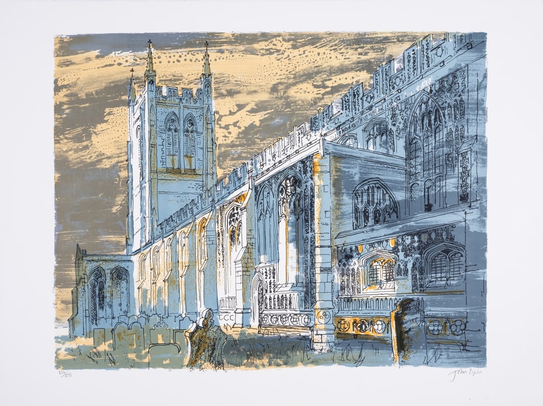 δ John Piper (1930-1992) Long Melford Church (Levinson 336): δ John Piper (1930-1992)Long Melford Church (Levinson 336)Lithograph printed in colours, 1982, signed in pencil, numbered from the edition of 275, printed by Curwen Studio, published by the Canno