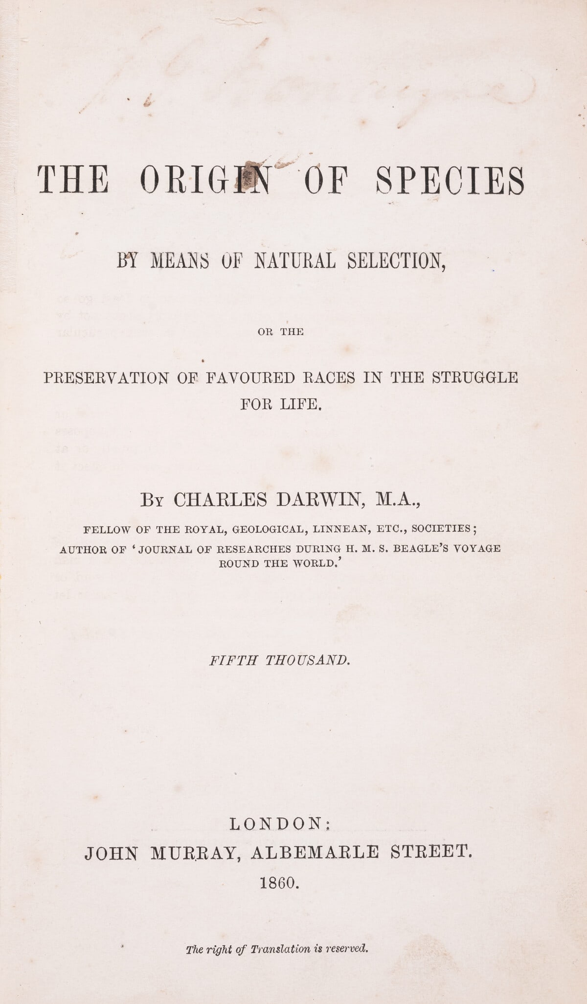 Darwin (Charles) On the Origin of Species by Means of Natural Selection, second edition, second (1 of 2)