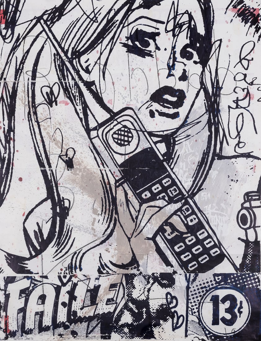 Faile aka Patrick McNeil (b.1975) and Patrick Miller (b.1976) Love Mix (Phone Girl): Faile aka Patrick McNeil (b.1975) and Patrick Miller (b.1976) Love Mix (Phone Girl) Wheatpaste screenprints, paint and spraypaint on paper, circa 2007, from the varied edition of 8, sheet 1140 x 890mm