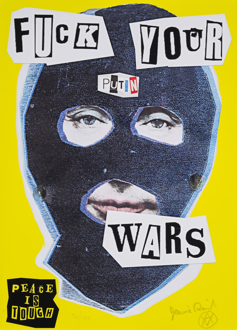 Jamie Reid (1947-2023) Fuck Your Putin Wars: Jamie Reid (1947-2023) Fuck Your Putin Wars Inkjet print in colours, 2022, signed in pencil, with the artist's monogram, numbered from the edition of 100, the full sheet printed to the edges, sheet 57