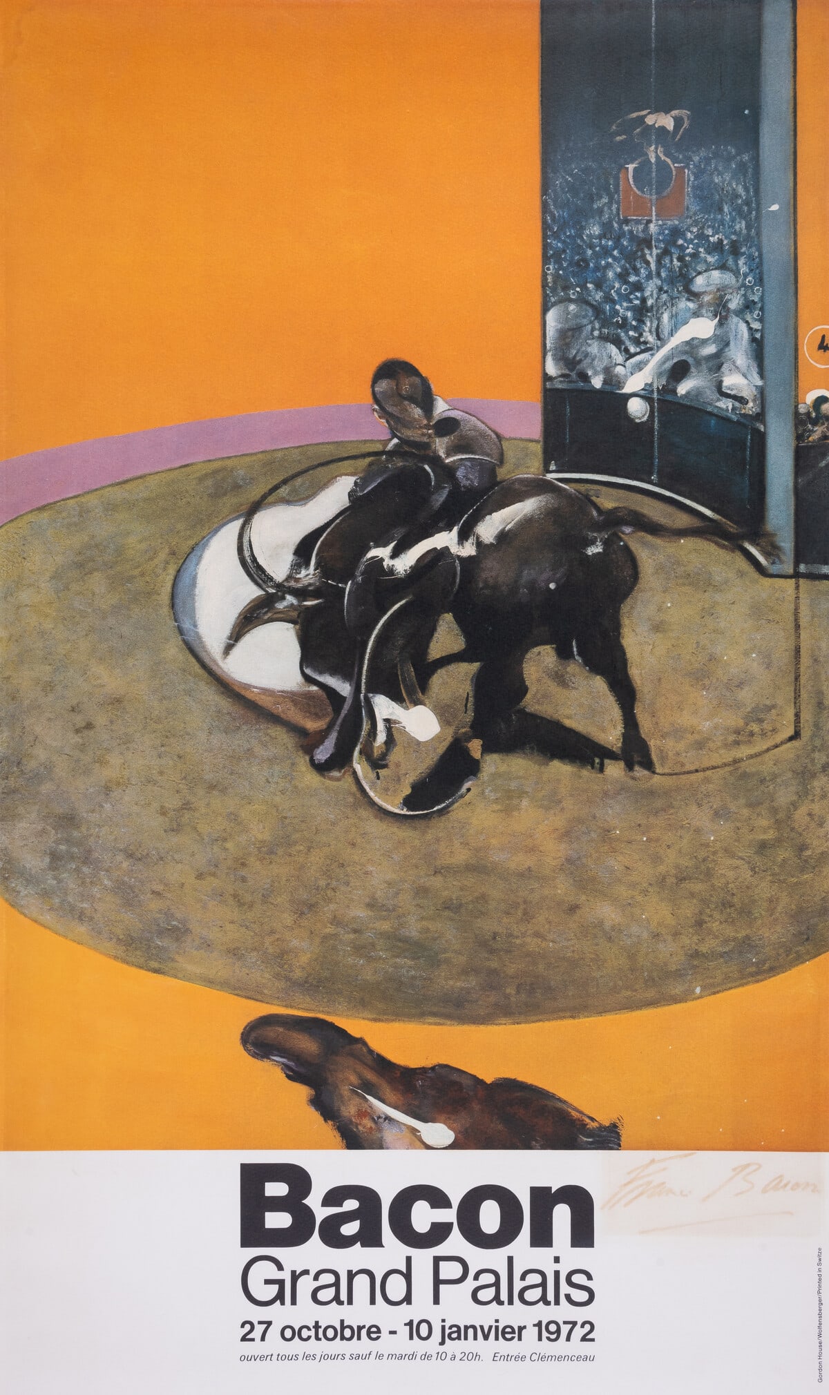 Francis Bacon (1909-1992) Bacon: Grand Palais: Francis Bacon (1909-1992)Bacon: Grand PalaisOffset lithograph printed in colours, 1972, signed in felt-tip pen, from the edition of unknown size, printed by Wolfensberger, Zurich, on wove paper, the f