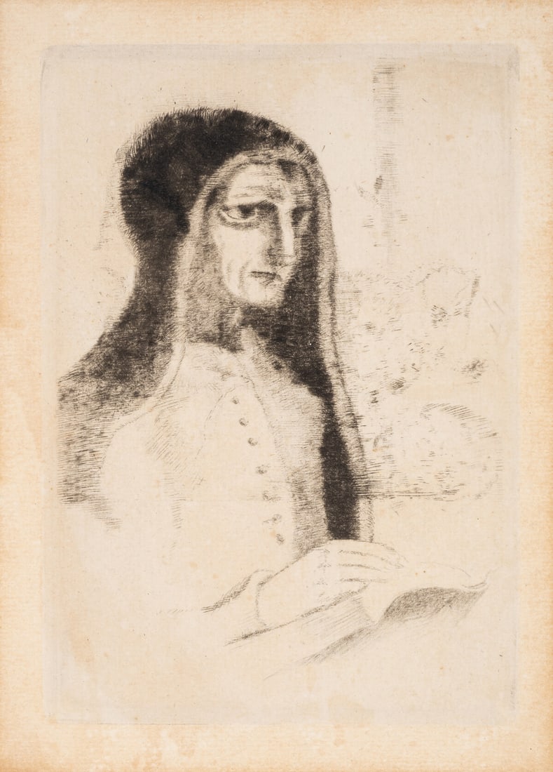 Odilon Redon (1840-1916) Saint Thérèse (Le Livre) (Mellerio 24): Odilon Redon (1840-1916)Saint Thérèse (Le Livre) (Mellerio 24)Etching with drypoint, 1892, from the edition of 20, on laid paper, with full margins, sheet 323 x 253mm (12 3/4 x 10in)