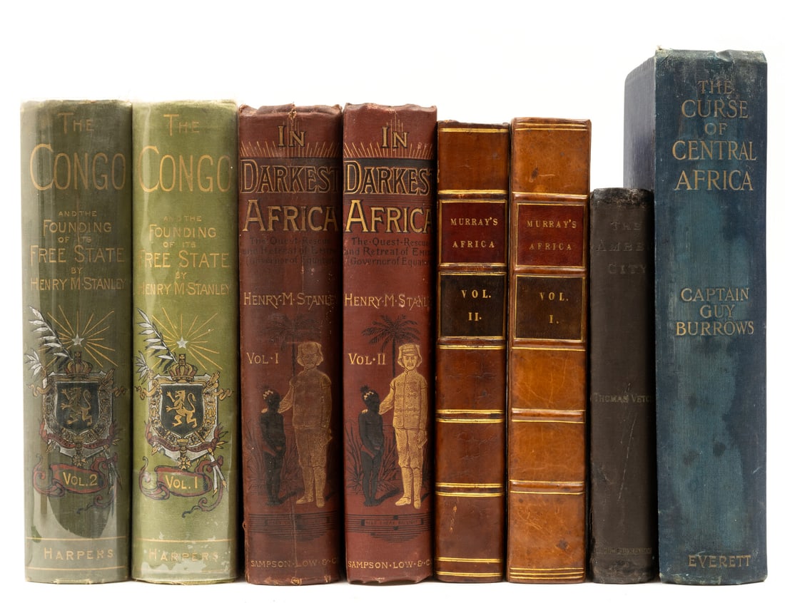 Africa.- Stanley (Henry Morton) In Darkest Africa, 2 vol., first edition, 1890; and others Africa: Africa.- Stanley (Henry Morton) In Darkest Africa, 2 vol., first edition, frontispieces, plates, 3 maps only (of 4), of which 2 folding, one with tear and tape repair verso, folding table at end vol.