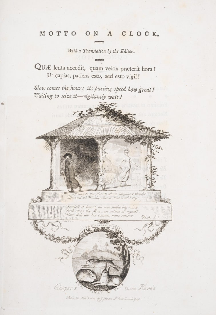 Blake (William).- Hayley (William) The Life, and Posthumous Writings, of William Cowper, 4 vol. in: Blake (William).- Hayley (William) The Life, and Posthumous Writings, of William Cowper, 4 vol. in 3 including supplement, second edition, 5 engraved portraits and plates, 4 engraved by William Blake