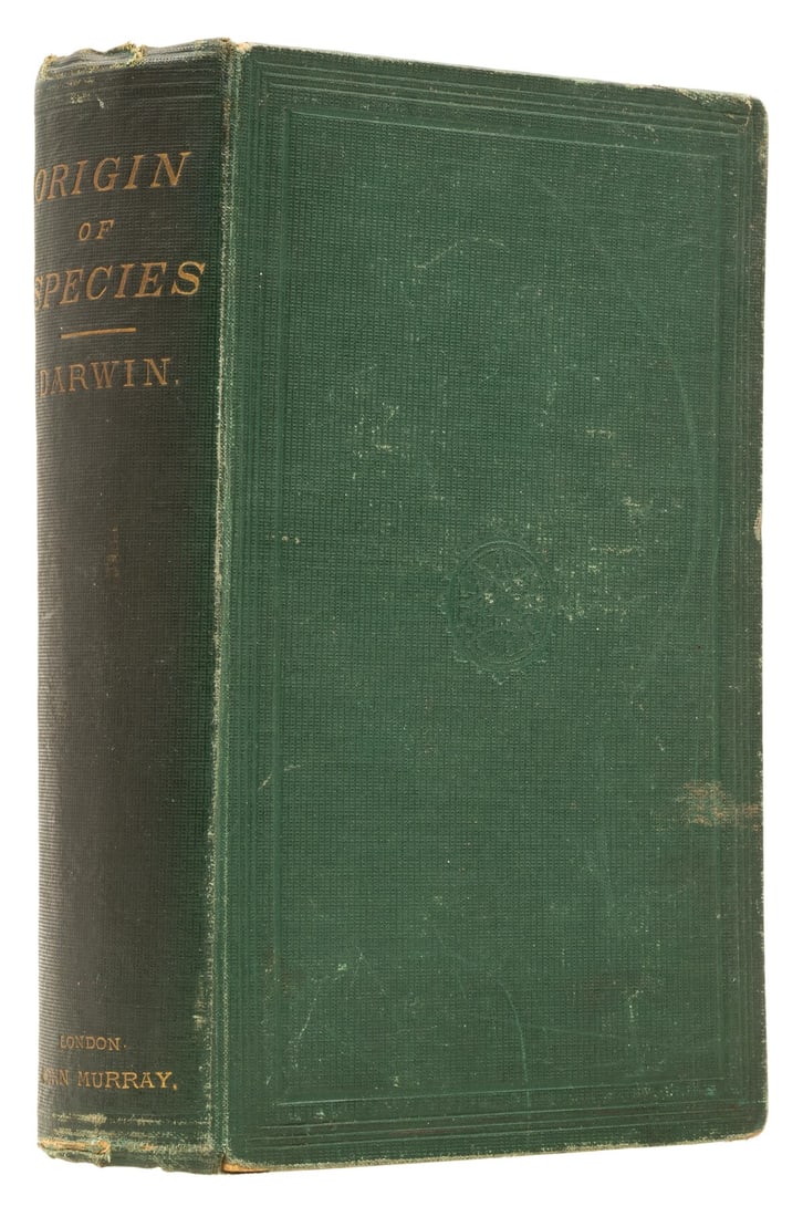 Darwin (Charles) The Origin of Species , sixth edition (eleventh thousand), John Murray, 1872.: Darwin (Charles) On the Origin of Species, sixth edition (eleventh thousand), half-title, folding diagram plate, a few instances of minor spotting, upper hinge starting, original green cloth, spine gi