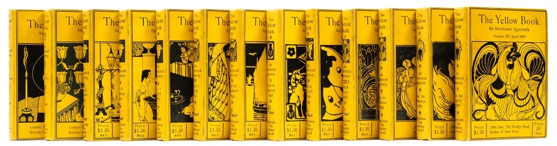 Beardsley (Aubrey) and others.. The Yellow Book: An Illustrated Quarterly, 13 vol., London, Boston: Beardsley (Aubrey) and others. The Yellow Book: An Illustrated Quarterly, 13 vol., plates, illustrations and decorations by Aubrey Beardsley, Laurence Housman, Walter Crane, Max Beerbohm and others, t