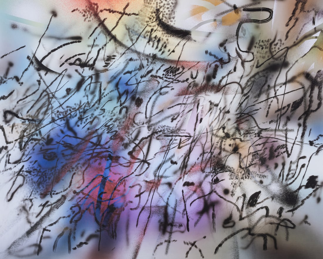 Julie Mehretu (b.1970) Among the Multitude III: Julie Mehretu (b.1970)Among the Multitude IIIDigital print in colours, 2022, signed and dated in black ink verso, numbered from the edition of 130, published by Texte Zur Kunst, Berlin, on glossy wove